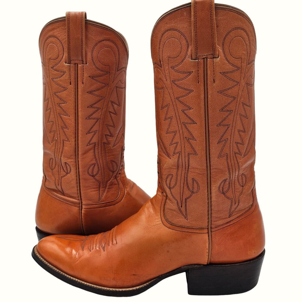 Kangaroo Exotic Bona Allen Cowboy Boots Mens 8D Rust Orange Leather Western 8268 - Picture 10 of 16